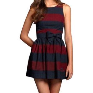 Vintage Abercrombie Fitch Striped Dress Bow 6‎ Burgundy Red Navy Blue ANF Preppy